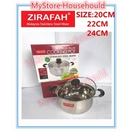 < ZIRAFAH > Stainless Steel Cooking Pot 20CM / 22CM / 24CM / Double Ear Pot With Lid