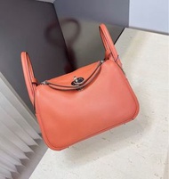 Hermes Mini lindy南瓜色內拼金棕銀扣 Stamp Y