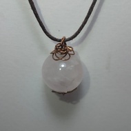 C76 Rose Quartz Pendant With Copper Wire Pattern