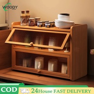 Glass Bamboo Organizer Cabinet Kitchen Organizer Cabinet Multi functional Storage Cabinet 3/2 Layers