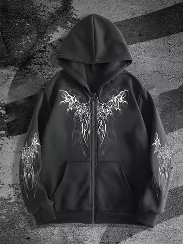 Best-selling Original Dark-style Printed Design Zipper Hooded Sweatshirt, Trendy Street Fashion Tren