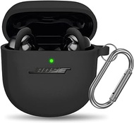 YIPINJIA Case for Bose QuietComfort Earbuds II 2022, Soft Silicone Scratch Proof &amp; Shockproof Protective Skin Sleeve Cover Compatible with Bose QuietComfort Earbuds 2 with Keychain - Black