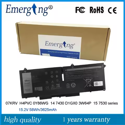 15.2V 58WH 07KRV Laptop Battery for Dell Latitude 14 7430 D1GX0 3W64P VTCWY 4FVJG 15 7530 series 112