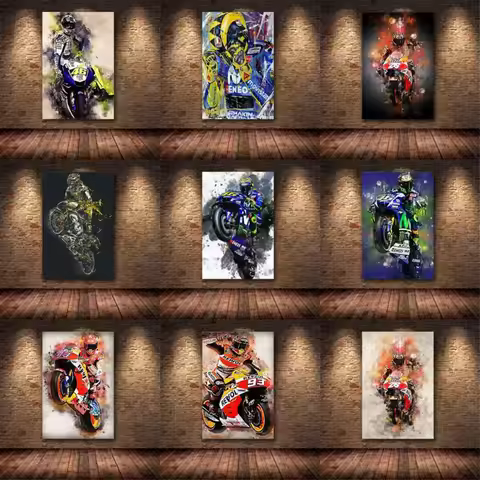 Modern Graffiti Valentino Rossies Poster Motorcycle Canvas Painting Wall Art Picture for Living Room