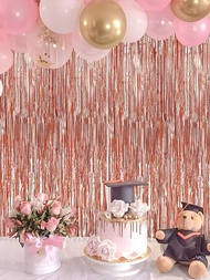 2入組100*200cm玫瑰金風格塑料雨簾背景布,家庭牆壁裝飾用品,生日派對、婚禮、假日派對背景裝飾