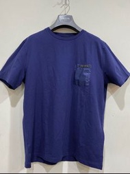 Prada 真品 全新 男 SJN250墨水藍 圓領棉衫拼接尼龍口袋T恤 運動衫 中性
