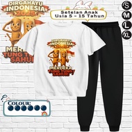 Kids T-shirt & Long Pants Set | Unisex 5-15 Years | ANOMALI MERDEKA TUNG SAHUR Motif August 17th
