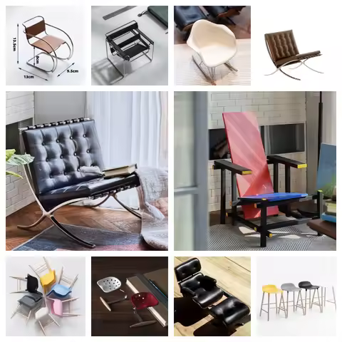 1:6 Scale Miniature Designer Chair Collection Modern Dollhouse Furniture: Barcelona, Wassily, Cloud,