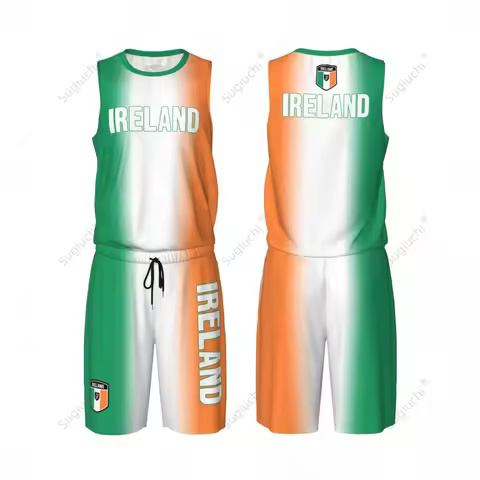 Men Ireland Flag Basketball Jersey Set Mesh Shirt & Pants Sleeveless