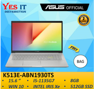 ASUS VivoBook K513E- ABN1930TS 15.6" Laptop (I5-11335G7, Intel Iris Xe, 8GB, 512GB SSD,FHD, W10+OPI, 2YW) FREE BAG
