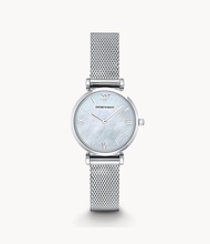 นาฬิกาข้อมือผู้หญิง Emporio Armani Retro White Mother of Pearl Dial Silver AR1955