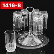 Cup holder with 6 stainless steel pillars with lotus-shaped crystal base