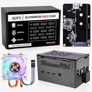 GeeekPi Raspberry Pi 4 Aluminium NAS Case with Ice Tower Cooler, M.2 SATA SSD Adapter Board, Raspber