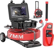 Anysun All in 1 Sewer Camera Self Leveling with Locator & Spinner Wheels, Distance Counter, 7MM Red 