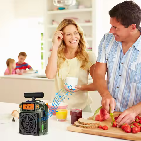 HRD-777 Full-Band Mini Radio with BT Speaker AM FM Pocket Radio Emergency Metal Fingertip Gyroscope