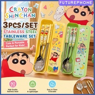 3pcs/set Cute Crayon Shin-chan Portable Stainless Steel Tableware Fork Spoon Chopstisk Dining Utensi