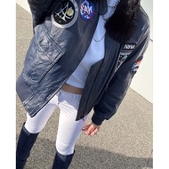 Forwarding Leather Jacket Fur Cover Winter Blue Foreigner Style Fashion Y2K Coat Street Racing biker