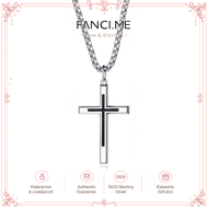 FANCIME Mens Black Highlight Cross 925 Silver Necklace