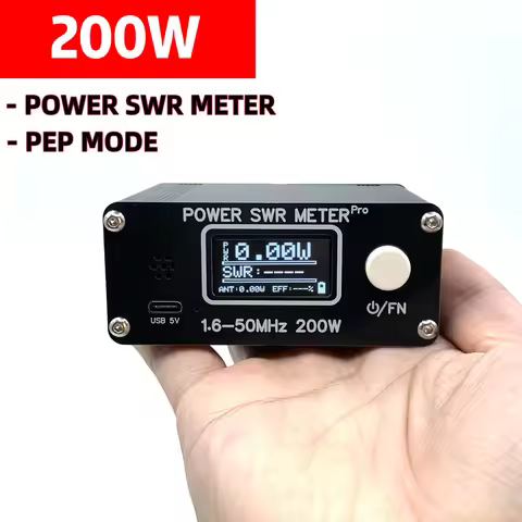 200W 1.6-50MHz HF Shortwave Power SWR Meter Stand Wave Meter HF PWR SWR Meter with 1.29 Inch OLED Sc