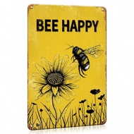 1ชิ้น ป้ายโลหะวินเทจ 'Bee Happy', ขนาด 8*12 นิ้ว ตกแต่งผนังสไตล์ชนบท ผึ้งหวน เหมาะสำหรับคนที่ชื่นชอบ