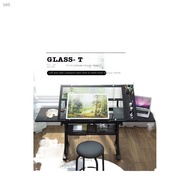 ㍿Drafting glass table drawing table drafting table adjustable with extra side table drawersfancy