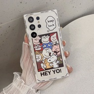 พร้อมที่ยึดมือถือเคสสำหรับซัมซุงการ์ตูนน่ารัก Charlie Snoopy กันกระแทก S24Ultra S25Ultra S23Ultra เค