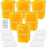 Vesici 6 Pcs 5 Gallon Food Grade Square Buckets with Lids 5 Gal Plastic Food Storage Square Bucket H
