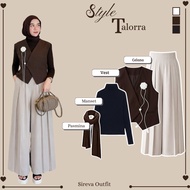 Suit Korean Style 4-in-1Wanita |Vest + Cuff High Waist Culottes + Pashmina| Modern Casual Formal Hij