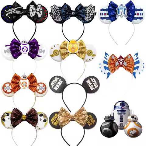 Lucasfilm STAR WARS Hair Band Kids C-3PO Hair Accessories Women Headbands Girl Sequins Bow Disney Ha