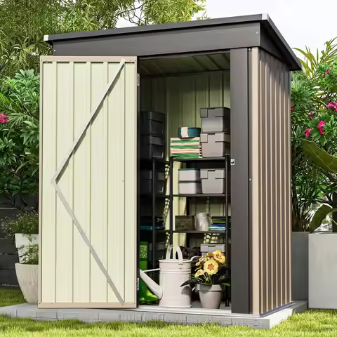 5x3 FT Outdoor Storage Shed Tool Shed with Sloping Roof Lockable Door Metal Shed for Backyard Garden