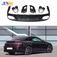 Gloss Black Rear Bumper Lip Diffuser with Exhaust Muffler Tips for Benz E Class C238 E200 E300 E53 A