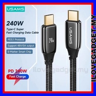 USAMS U82 240W Type-C to Type-C Super Fast Charging 5A Data Cable For Laptop Notebook Tablet Phone S