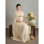Cream Off-Shoulder Chiffon Gown for Beautiful Maternity Photography