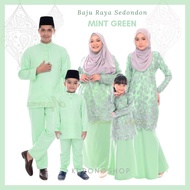 FAMILY SET SEDONDON MINT GREEN 🔥 Baju Melayu Kurta Baju Kurung Kebaya Lace Ibu Ayah Anak Plus Size Budak Ayanna Kids