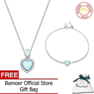 BAMOER Vòng Tay & Vòng Cổ Hình Trái Tim Đá Opal Trong Suốt Bằng Bạc Ý 925 Thời Trang Cho Nữ Bộ Trang