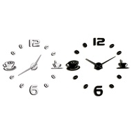 O4Cafe Diy Large Wall Clock Frameless Giant Wall Clock Modern Design Cafe Coffee Mug Coffee Bean Wal