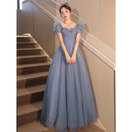 Blue Evening Dress Women Elegant 2025晩新款 Luxury High End Dinner Anual Party Fairy Formal Ball Gown F