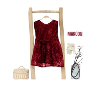 DRES BROKAT YUKENSI ANAK PEREMPUAN 1 - 12 TAHUN // MERAH MAROON // TERLARIS DAN TERMURAH