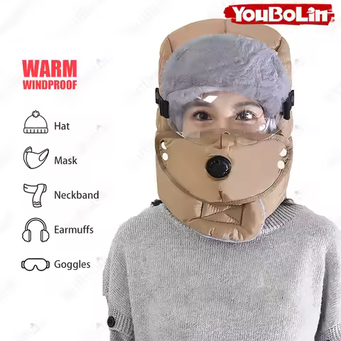 Aviator Hat For Winter Outdoor Activities Plush Thickened Warm Hunting Hat With Protective Goggles B
