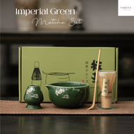 Violet Flamingo - Imperial Green Matcha Set ชุดชงชาเขียวญี่ปุ่นสีเขียวหยก เซรามิคเกรดพรีเมี่ยม ลายดอ