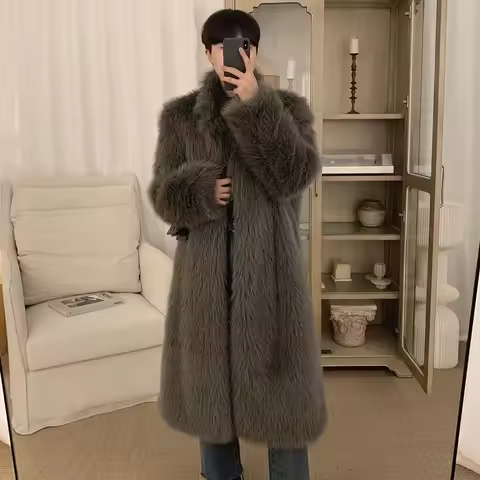 High Quality Imitation Fox Fur Grass Coat Men's Winter New Warm and Thick Long Tuscan Fashion Jacket