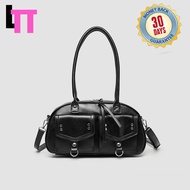 L'π Women's OL Style Bowling Bag PU leather Biker Bag Single-Shoulder, Handheld & Underarm Bag beg b