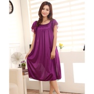 [ Readystock ]Satin Short Sleeve Ice Silk Nightdress Sleepwear baju tidur kain licin malam nightwear perempuan