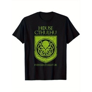 House Cthulhu Even Death May Die T Shirt Cotton Cthulhu T shirts for Men Women Round neck Black size