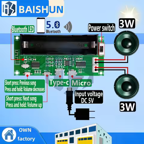 XH-A153 Lithium Battery Bluetooth 5.0 Dual-channel 2 Ch Channel Stereo Low Power Amplifier Board 3W+
