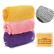 Span Jaring Afrika Asli 3 Keping Penggosok Badan Pengelupasan Span Jaring Afrika dengan Simpulan Spa