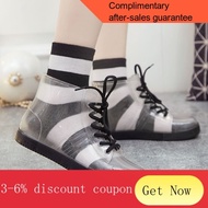 YQ61 Transparent Rain Boots Non-Slip Fashion Waterproof Shoes Rubber Shoes Shoe Cover Woolen Cotton Rubber Boots Women's