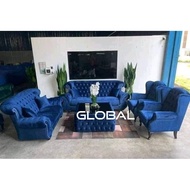 Global Furniture Direct Factory 2+3 Seater Sofa + 2 Wing Chair Chesterfield Sofa Velvet Sofa Baldu