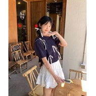 [3708] Blue Knitted Shirt With Bow Tie