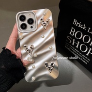 Ốp Lưng iPhone 14 Pearl 15 Silver 3D Heart Soft Shell Cold Girl Style Dành Cho Apple 12 pro Max Tươn